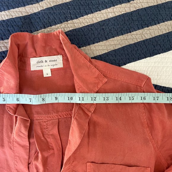 Cloth & Stone Anthropologie Orange Button Up Shirt with Fringe - Picture 2 of 6